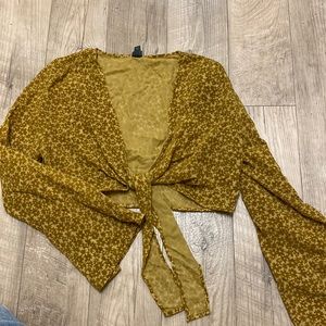 retro flowery velvet front tie cardigan blouse